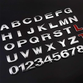 LUMIMAN 3D Molded Emblem Sticker Alphabet Numbers Letters Dots - Car Metal Zinc Alloy Decoration (N, Silver)