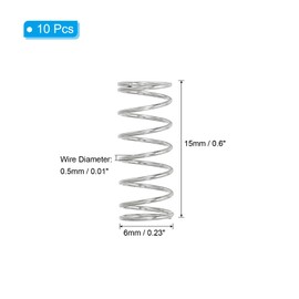 PATIKIL Compression Spring, 0.5mm Wire Dia x 6mm OD x 15mm L, 10 Pcs 304 Stainless Steel Mechanical Extension Small Springs Pen Springs Assortment Kit for Shop and Home Repairs