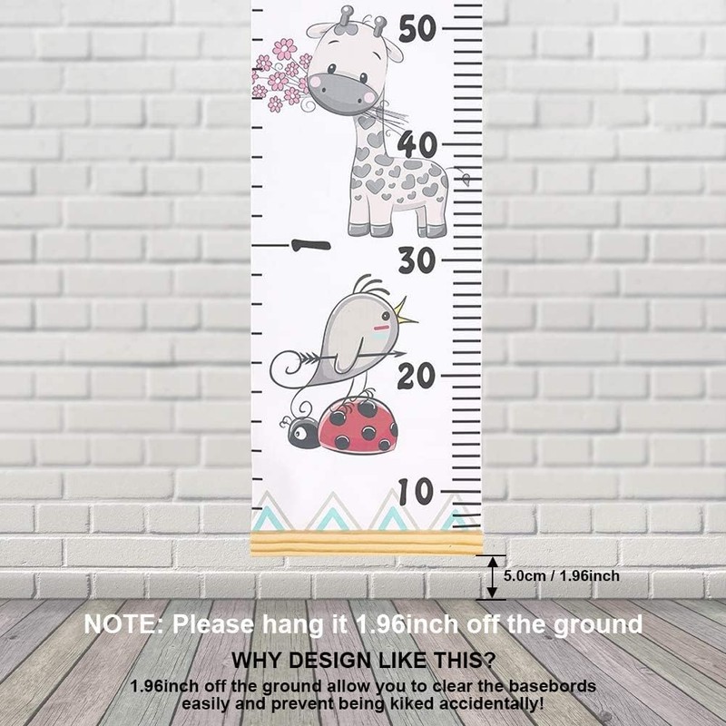 Baby Growth Chart Hanging Ruler, Removable Wood Frame Fabric Canvas