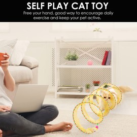 Cat Tunnel Spring Toy, Self Play Cat Toys Collapsible, Hunting Spiral Tunnel with Feather Mouse Toys for Indoor Cat, Kitty, Kitten, Rabbit, Puppy (Yellow+Pink)