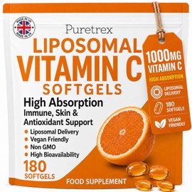 PURETREX Liposomal Vitamin C 1000mg Softgels, Zinc Quercetin BioPerine Complex, Vegan Daily Nutrition Supplement, Gentle Capsule Formula, Clean Non GMO, Made in UK, 180 Softgels