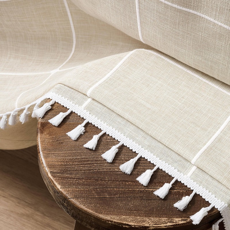ZeeMart Boho Grid Table Cloth with Tassels (Light Tan, 52"