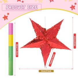 3 Pcs Foil Star Piñata with a Blindfold and Bat Foldable Mini Colorful Piñata Festive Star Piñatas for Toddlers Birthday Girl Kids Boys Adults Anniversary Baby Shower (21 x 21 x 9.4 Inch, Red)