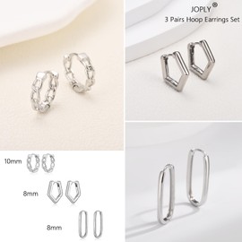 Sterling Silver Hoop Earrings for Women Men, Small Huggie Hoop Earrings Set of 3 | Hypoallergenic Silver Cartilage Earring Jewellery Gifts for Ladies Girls Birthday Christmas