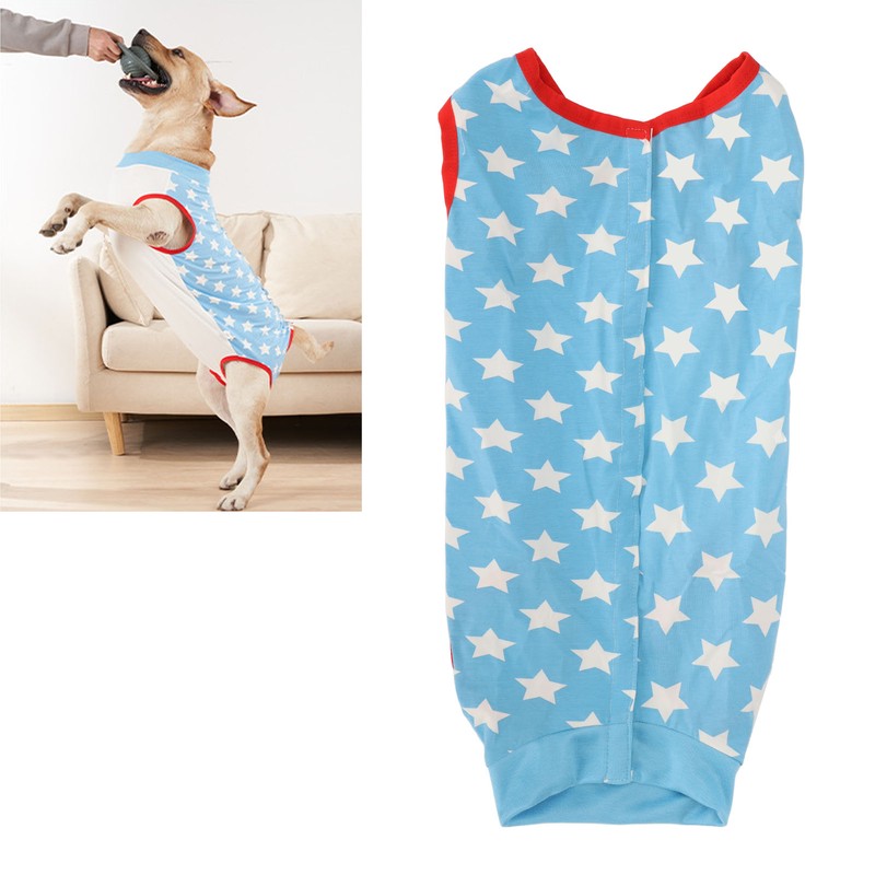 Dog Recovery Suit Blue Stars Pattern Prevents Licking Cotton Pet