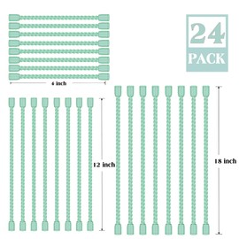 24PCS 4-Inch, 12-Inch, 18-Inch Silicone Cable Ties, Bendable Rubber Twist Ties, Reusable Twist Ties for Cords, gear ties for Organizing, Bundling (Mint Green)