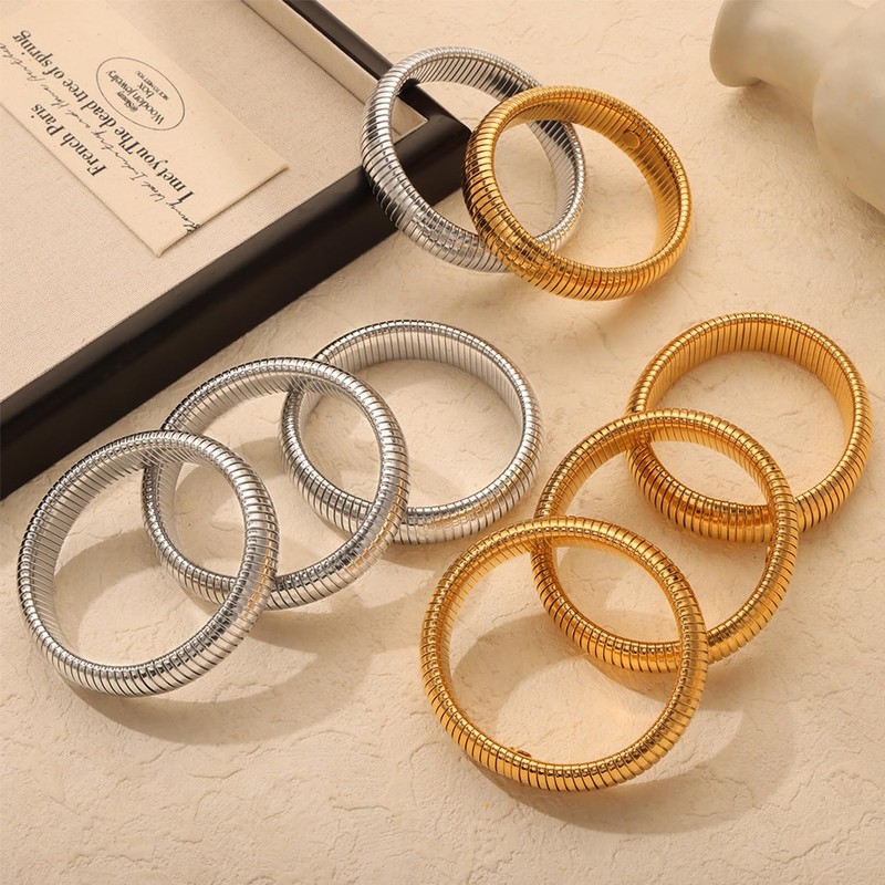 Frigotine Chunky Silver Snake Chain Bangle Bracelet for Woman, Stainless