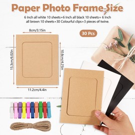 Sekonow 30pcs Paper Picture Frames, Cardboard Photo Frames, Hanging Picture Frames Photo String with Clips for Wall Photo Banner Photo Garland Display (4x6)