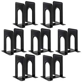 HappyHapi Book Ends, Non-Skid Metal Bookend Supports for Shelves, Heavy Duty Book End, Office Book Stopper, 6 x 5 x 6 Inches, 14 Pieces / 7 Pairs (Black)