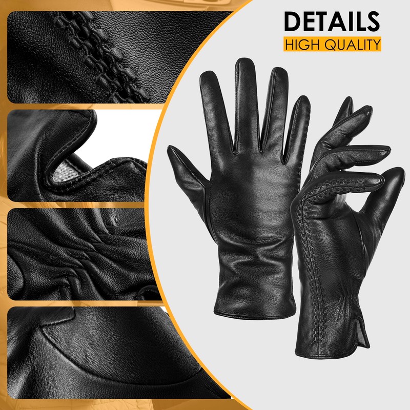 Genuine Sheepskin Leather Gloves for Women, Winter Warm Touchscreen Texting