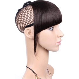 Clip on Bangs Fringe Hair Extensions Short Straight Clips in Hair Bang False Flat Hairpiece Two Side，Bangs wig piece (Black, One size)