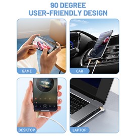 Aux Cable 3.5 mm Stereo Audio Cable, Jack Cable Hi-Fi, High-Quality Cable for Headphones, Mobile Phones, Cars, PCs, Stereo Systems, Speakers, MP3 Players (Right Angle - 1.2 m)