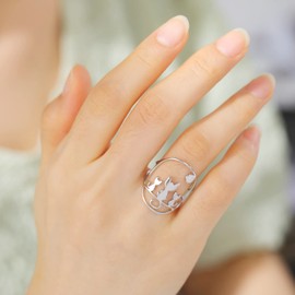 kkjoy Cat Ring Stainless Steel Adjustable Cute Cats Open Finger Ring Fashion Jewelry Gift for Women and Girls, Stainless Steel, No Gemstone