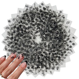 30 Sheets Black Flower Nail Stickers Black Butterfly Nail Art Stickers 3D Self-Adhesive Hearts Nail Designs Leaves Floral Daisy Summer Nail Art Decoration for Women Girls DIY