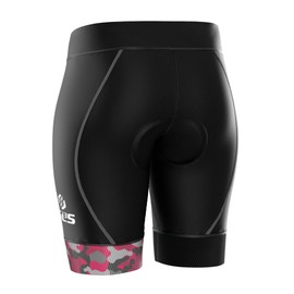 SLS3 Pantalones cortos de triatlón para mujer | Super cómodos con estampado de gamuza suave FX | Corte atlético delgado, Negro/Camuflaje Sangría, L