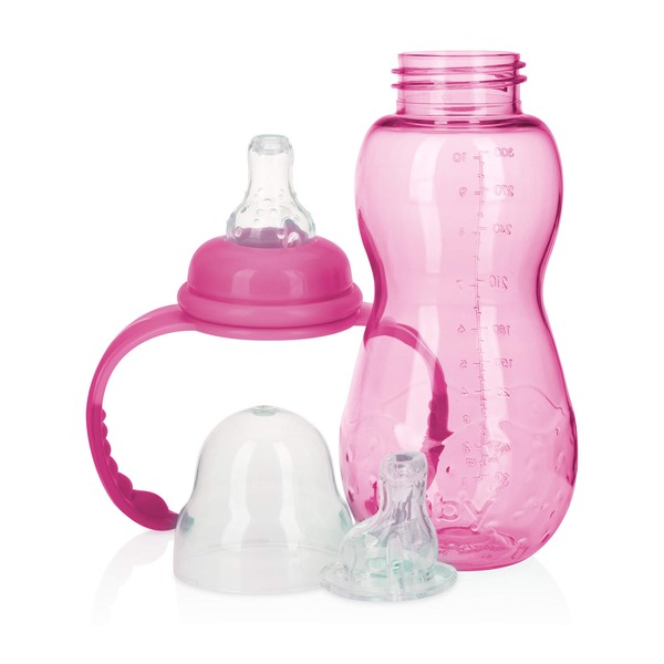 Nuby Non-Drip 3-Stage Bottle, 11 Ounce (Pink)