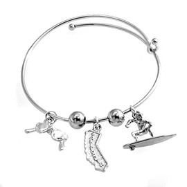Cape Cod Jewelry-CCJ California Golden State Vacation Surfer Bangle Bracelet SilverTone