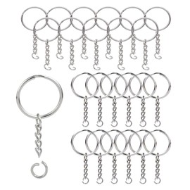 ZoloAJay 50Sets 1 inch Keychain Rings Silver Split Round Key Ring with Chain and Open Jump Rings for DIY Keychain Making Crafts