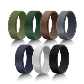 Pinannie 7 Pack Rubber Wedding Bands for Men, 8mm Hypoallergenic Breathable Men's Silicone Ring for Him, Multi Colors Active Sport Fitness Size 11