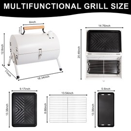Supernal Tabletop Charcoal BBQ Grill,Portable Charcoal Grill,Small Folding Tabletop Grill for Outdoor Cooking Camping,Picnics,Backyard,Balcony-White,2 Carbon Tank,2 Baking Net,1 Baking Pan