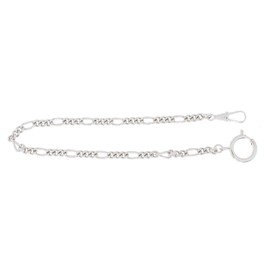 Jean Jacot Pocket Watch Chain - Figaro Curb Round - Brass - Made in Germany, Nickel-Plated, Classic