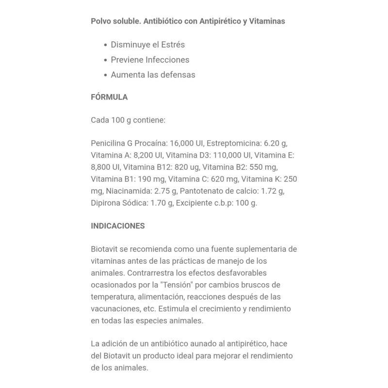 Biotavit Suplemento Vitamínico Para Gallos 500g