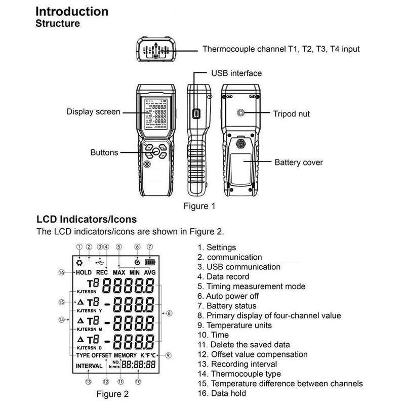 Temperature Thermocouple Thermometer High Accuracy 4 Channel Digital Thermometer for