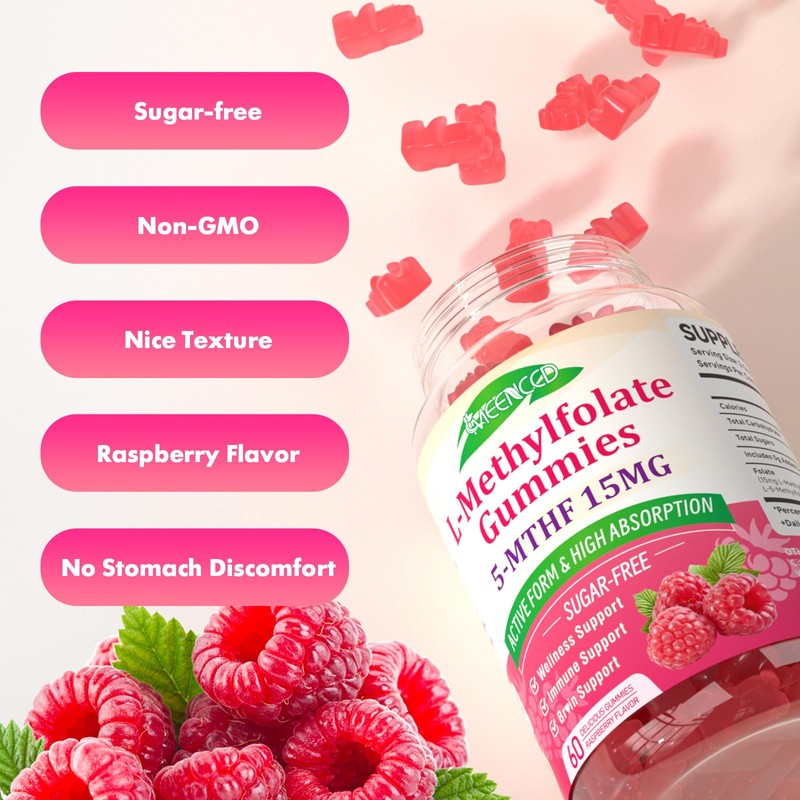 MEENCCD L-Methylfolate 15mg Gummies, Methylfolate Supplement, 5-MTHF Supplement - Active