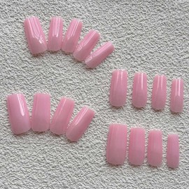 Pink Press On Nails Long Square Fake Nails Solid Color False Nails Full Cover Stick On Nail Acrylic Artificial Reusable Glue On Nail For Women Manicure Art Decorations 24pcs