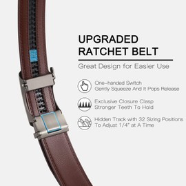 SENDEFN 2 Pack Ratchet Belts for Men, Mens Leather Belt in Gift Set Box for Dress Casual, Size Adjustable Trim to Fit