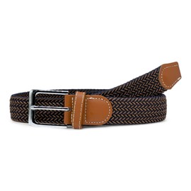 SEGMENTES Two Tone Elastic Braided Belt for Men and Women with Square Buckle and Brown Detail, Length 100 to 135 cm, Woven Fabric Belt Extendable Unisex, blue / beige, One size fits all