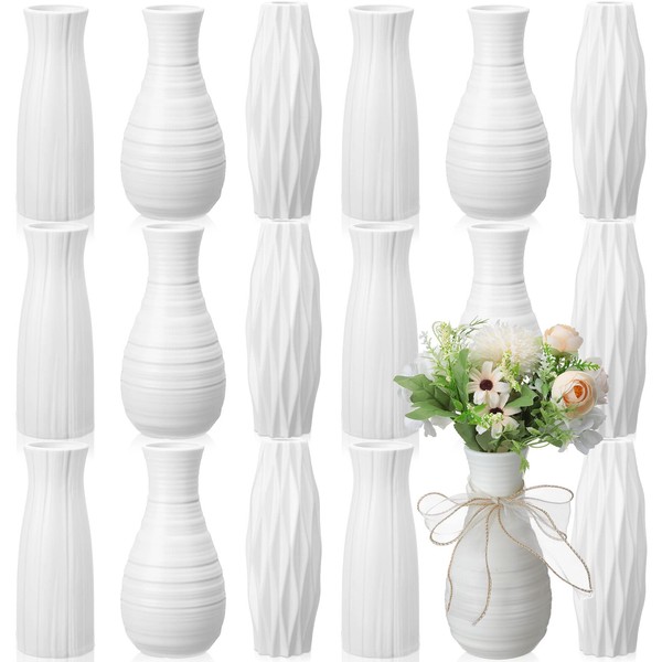 24 Pcs Composite Plastic Flower Vase Ceramic Look Plastic Vase Decorative White Vase Unbreakable Flower Vases for Centerpieces Small Tall Flower Vase for Living Room Table Home Decor (Modern Style)