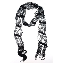 NYFASHION101 Silver-Tone Beaded Skinny Fishnet Shawl Scarf Waist Belt - Black