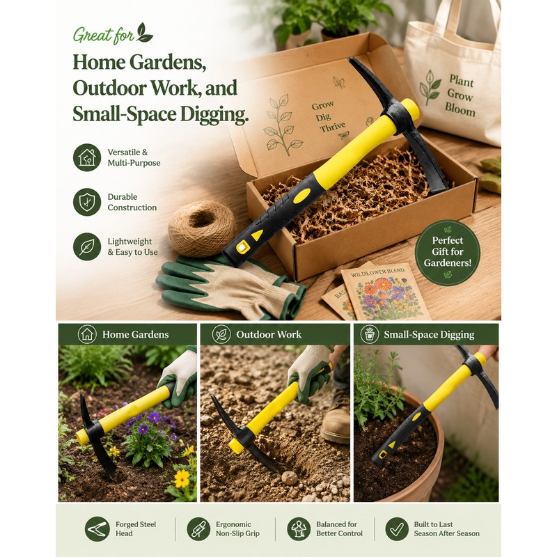 Double-Head Garden Pickaxe for Digging and Soil Loosening – Compact