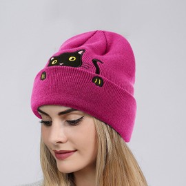Women's Cat Embroidered Beanie Hat and Socks Set for Girls Knit Beanies Caps Cat Mom Lover Gifts Funny