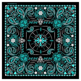 Hot Leathers BAB1072 Ladies Blue Paisley Skulls Bandana - 21X21