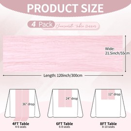 4 Pack Light Pink Cheesecloth Table Runner 10Ft, Boho Table Runners 21.5 x 120 inch,Semi Sheer Cheese Cloth Fabric Runner Bulk for Wedding,Party,Baby Shower,Bridal Shower
