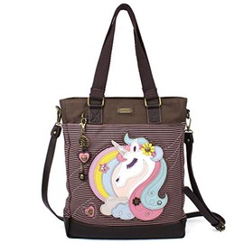 CHALA Work Tote Women Shoulder Purse with Detachable Crossbody Strap - Unicorn - pink stripe