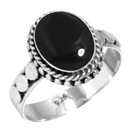Jeweloporium 925 Sterling Silver Ring for Women Size J Genuine Black Onyx Gemstone Vintage Silver Ring Easter Gift Solitaire Jewelry