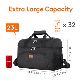Lifewit Insulated Cooler Bag, 32 Can Large Leakproof Beach Cooler, Lightweight Portable Double Layer Soft-Sided Travel Ice Chest for Camping, Kayaking, Road Trips, Grocery Shopping, Black