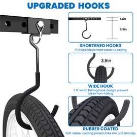 LXVOOEE Bike Ceiling Mount for Garage with 12Pcs Adjustable Rubber Coated Hooks, Ceiling Bike Hangers for Garage Bike Rack Indoor Bicyle Storage Rack, Holds Up to 1056lbs, 6-12 Bikes