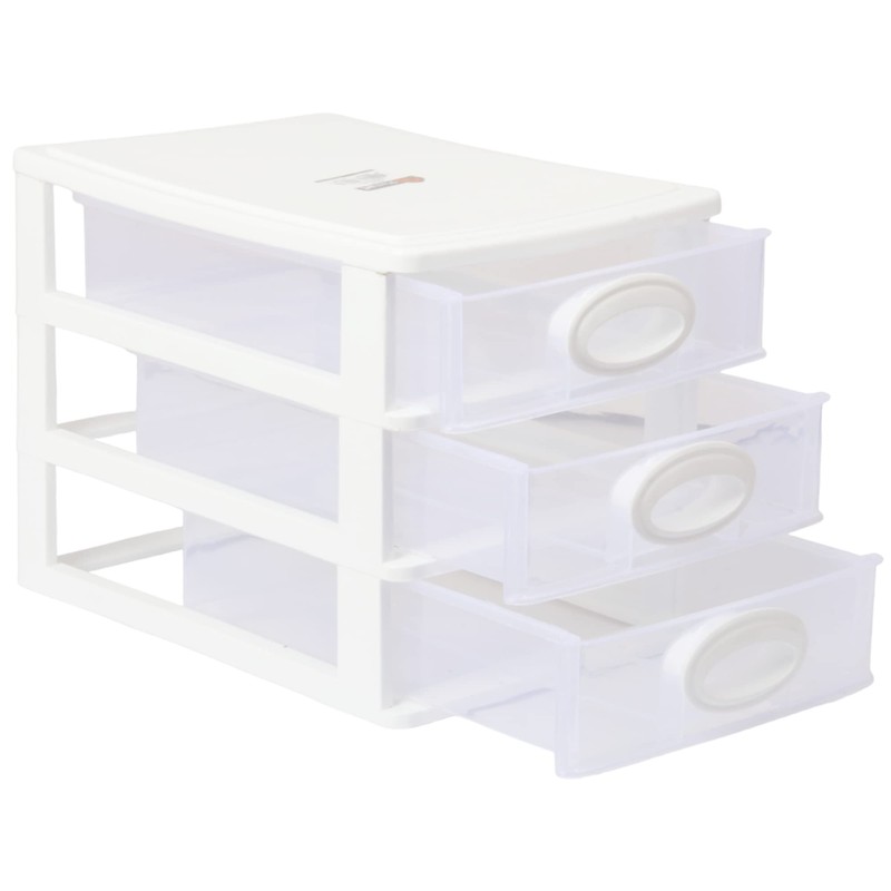 Mini 3 Tier Storage Unit with Drawers. Tabletop Storage Tower.