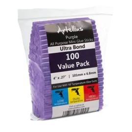 Artellius Hot Glue Sticks 4" x.27" (100 Bulk Pack) - Ultra Bond Hot Melt Adhesive, Purple