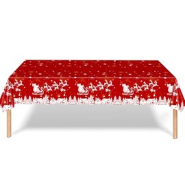 Christmas Party Tablecloth Decorations for Xmas Party,137*274cm Red Christmas Tree Disposable Party Table Cloth Party Table Covers,Dining Tablecover for Winter Holiday Christmas Picnic Party Decor