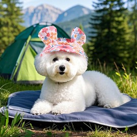 Dog Baseball Cap,Dog Sun Hats with Ear Holes for Small Medium Dogs,Outdoor Adjustable Drawstring Visor Hat for Dogs Girls Boys All Season_M(Pink Flower)