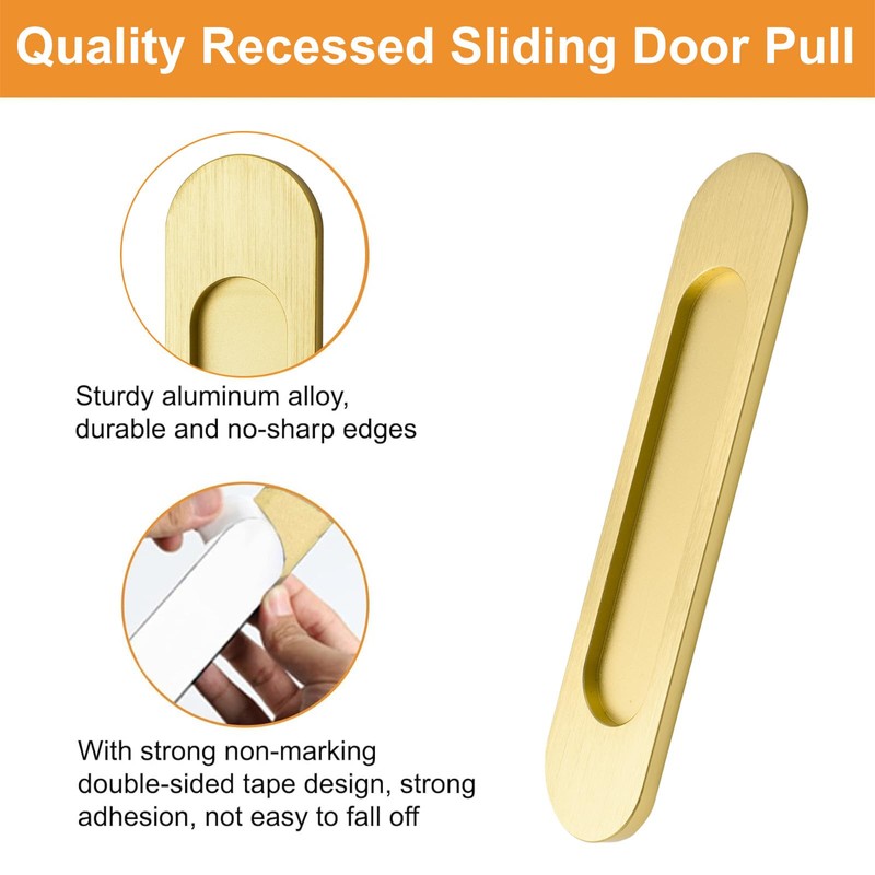 MOROBOR Self-Stick Oval Sliding Door Pulls, 4pcs Brushed Gold Aluminum