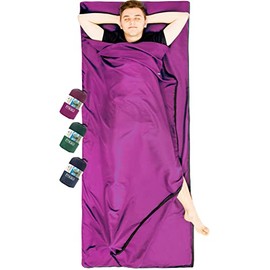 MIQIO Sport 2-in-1 Sleeping Bag Liner and XL Sized Travel Sheet - Ultra Lightweight Sleep Liner Double Travel Bed Sheet Inlett Inlay - Violet Zipper Left