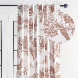 Maison d' Hermine Curtains for Living Room 100% Cotton 84 inch Length One Panel Light Filtering Toile Curtains for Bedroom Windows with Rod and Loop Pockets Drapes (Trianon Brown, 50" W x 84" L)