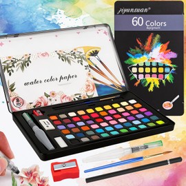 Acuarelas Profesionales, 60 Colores,Pintura de Acuarela | Adecuado para Principiantes y Artistas Avanzados,Bolígrafo de Dibujo,Estudiantes Caja de Acu
