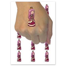 Cute Cartoon Princess with Crown Temporary Tattoo Water Resistant Fake Body Art Set Collection - 15 2" Tattoos (1 Sheet)